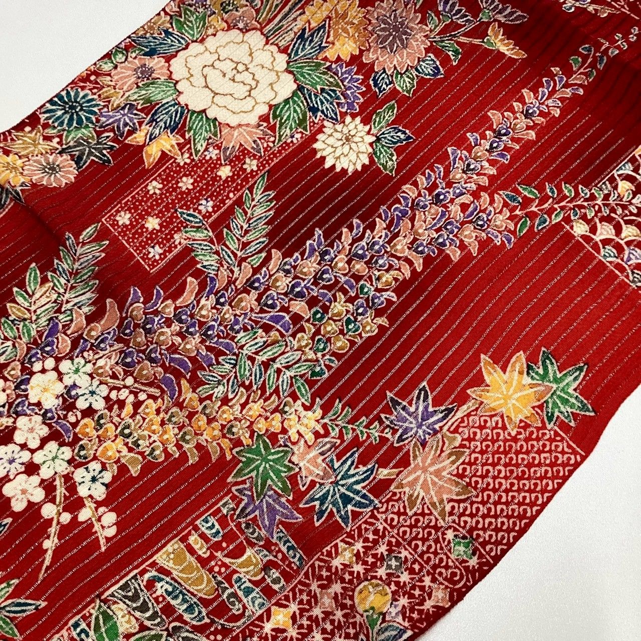 ［7871］帯締め 帯揚げ セット 夏物 草花短冊文様 正絹 着物 帯絞め