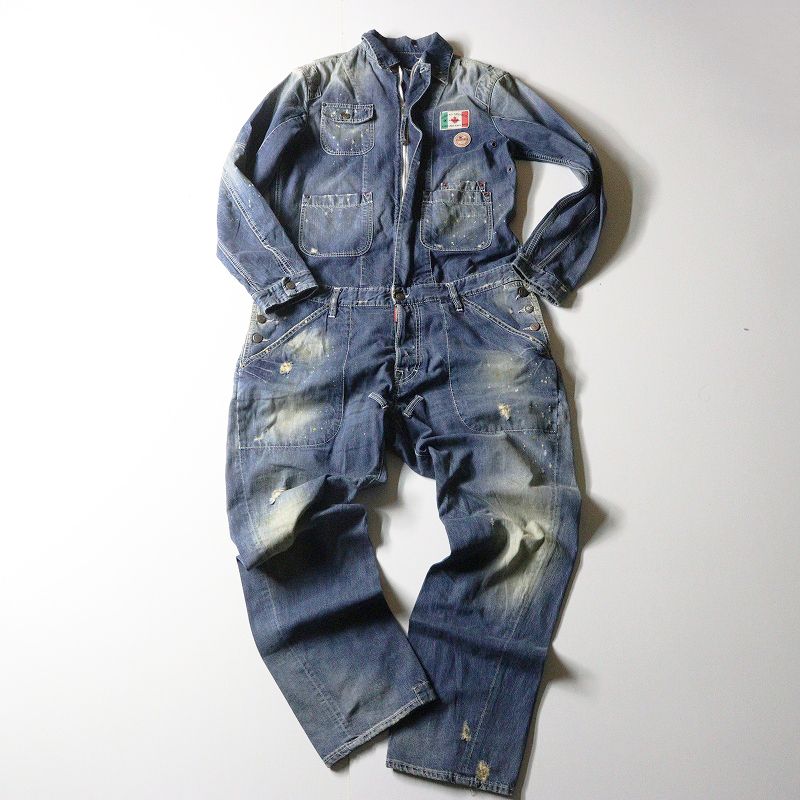 Archive 2008SS runway Dsquared2 Denim Jumpsuit indigo 48┃ディースクエアード 加工デニムジャンプスーツ ブルー//-.【2400014950342】