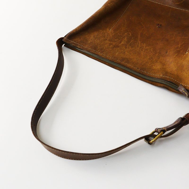 HENRY CUIR CANE刺繍 レザー ショルダーバッグ ブラウン レディース アンリークイール【中古】5-0327G∞ 雰囲気抜群 アンリークイール HENRY CUIR 犬刺繍 CANE レザー