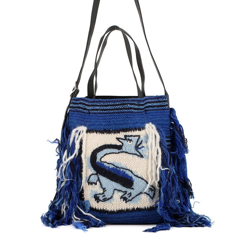 ロエベ トートバッグ ドラゴンニットバッグ ウィリアム・ド・モーガンコラボ ウール/レザー LOEWE 2wayショルダー 黒