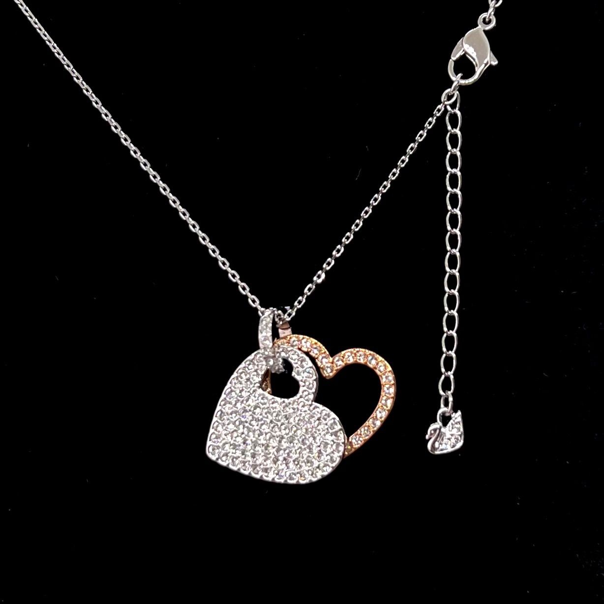 美品★ SWAROVSKI スワロフスキー Amorous Versatile ネックレス ペンダント ハート 2way ローズゴールド クリスタル ロジウムコーティング