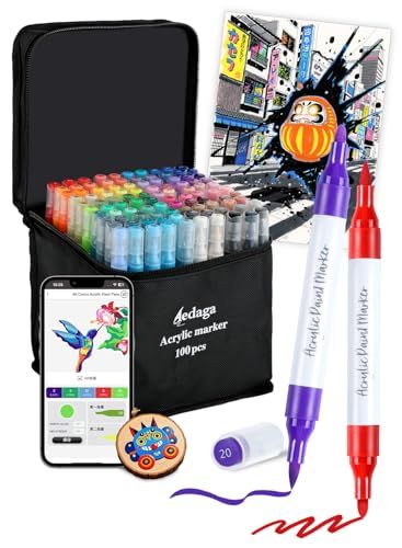 アクリルマーカー 100色セット 色付き号水性ペン 無料アプリ付き カラーペン 毒性無し 防水 速乾 耐光 太細両端 プラ板/ガラス/陶器/木材/布/石に書ける ハンドメイド DIY 子供用 学校 絵画教室 プレゼント shu