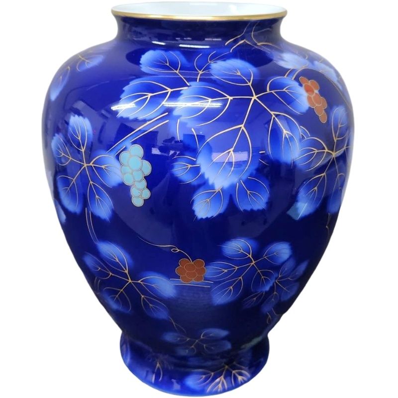 深川製磁 有田焼 葡萄 花瓶 桐箱付き H25.5cm×W10.5～20.5cm 未使用