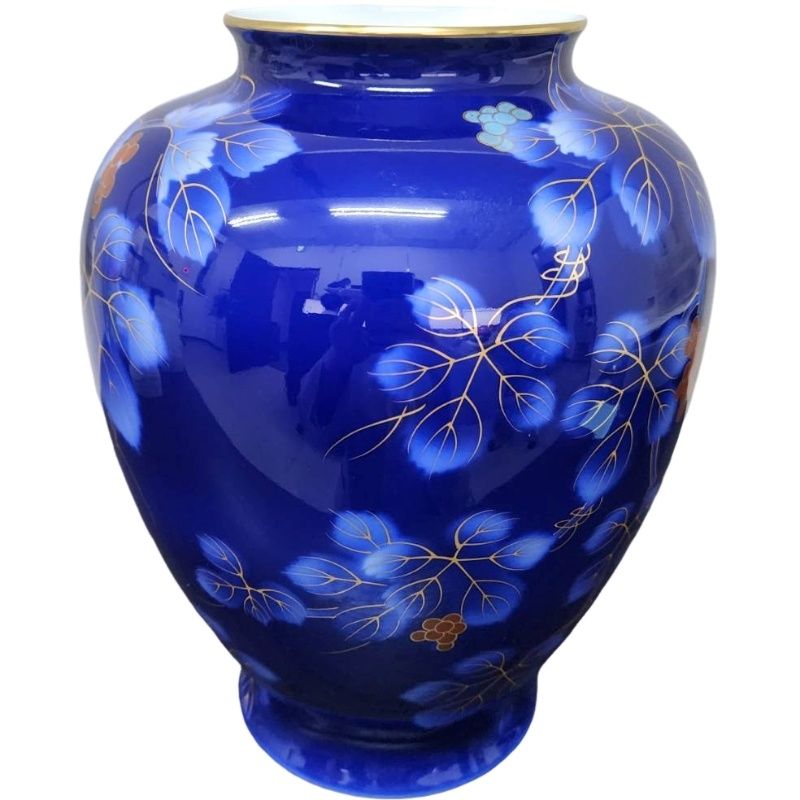 深川製磁 有田焼 葡萄 花瓶 桐箱付き H25.5cm×W10.5～20.5cm 未使用
