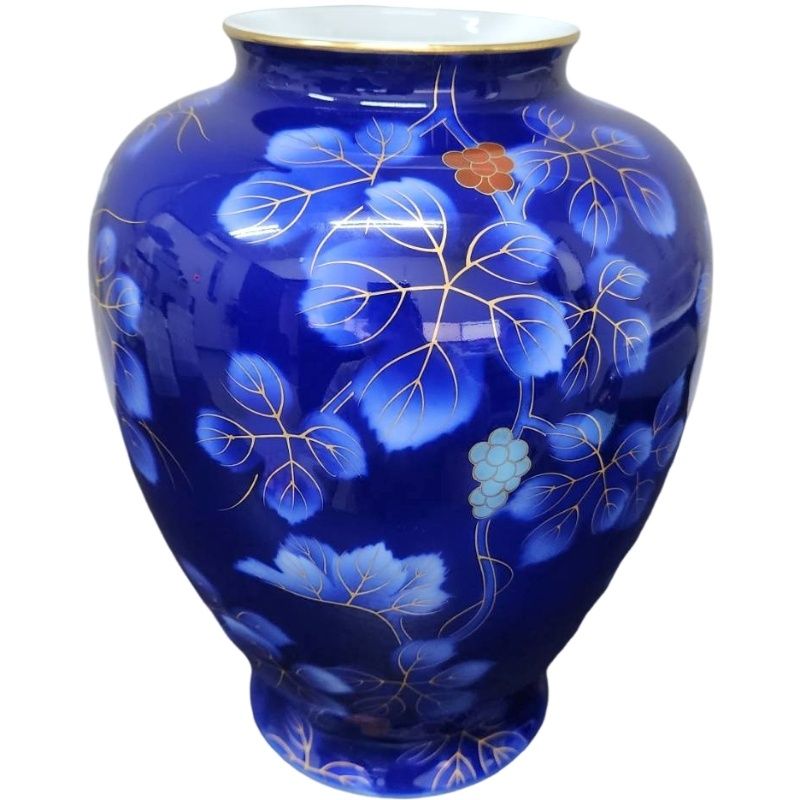 深川製磁 有田焼 葡萄 花瓶 桐箱付き H25.5cm×W10.5～20.5cm 未使用