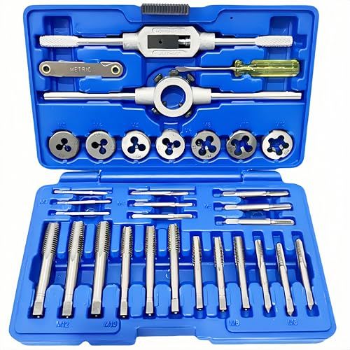 【32点セット】タップダイスセット M3-M12 ネジ山修正・ネジ穴補修用 工具セット ネジ切り タップレンチ/ダイスレンチ/ネジピッチゲージ付き 高硬度合金鋼製 収納ケース付きt 3225eec5