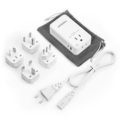 変圧器 海外旅行用 220vから100v ダウントランス BF/O/Ｌ/B3タイプ変換プラグ付き 1.2MのCタイプ海外変換プラグ延長コード 2AC差込口 USB-CとUSB-Aポート搭載 超コンパクト海外旅行便利変圧器 イギリス ヨーロッパ eb8c7b52