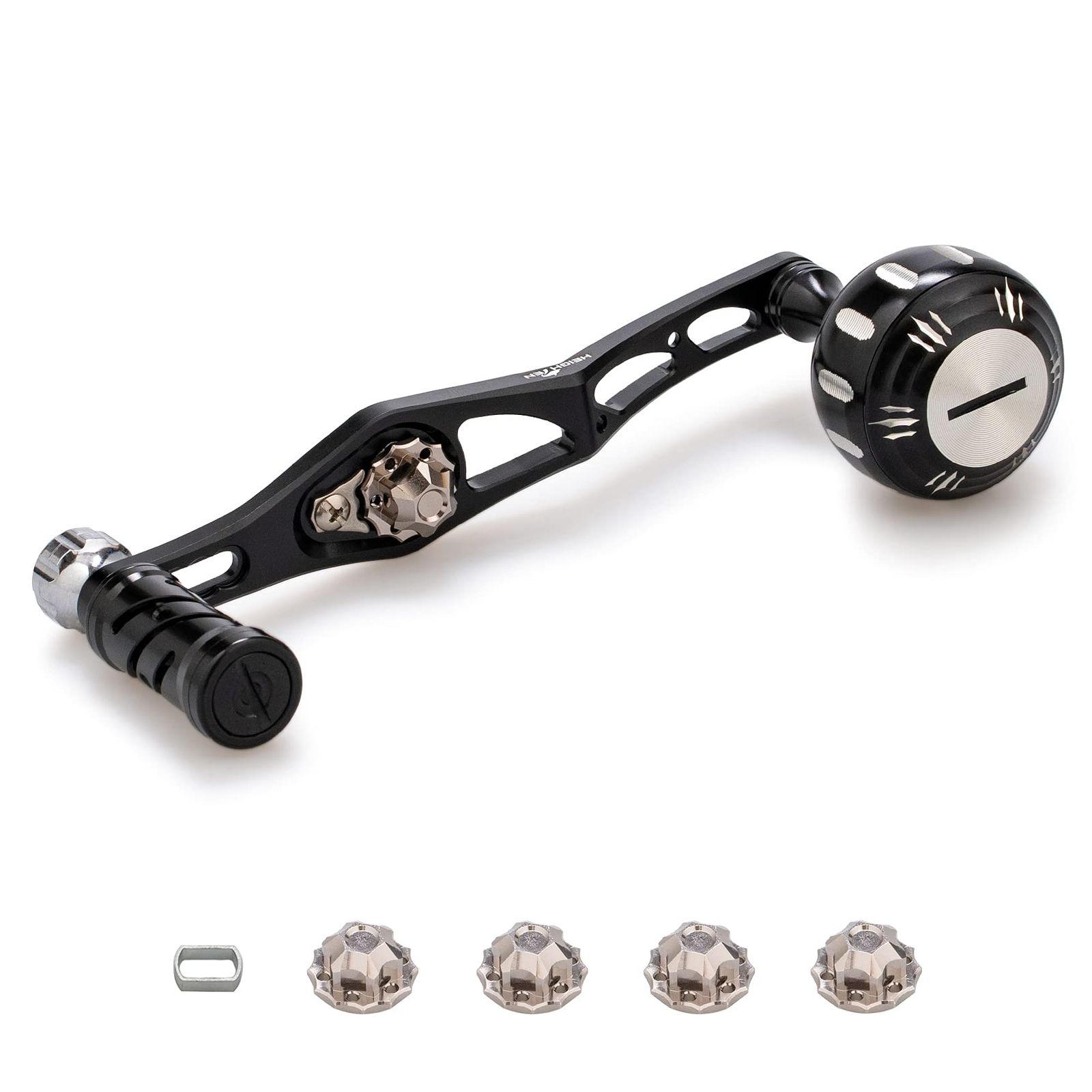 HEIGHTEN 改良型 70/45mm リール ハンドル シマノ(SHIMANO) ダイワ(DAIWA) アブ(Abu) ベイトリール 通用 V2.0 (ブラック/シルバー(ノブ)＆ブラック(ハンドル)) (HT03305)AR