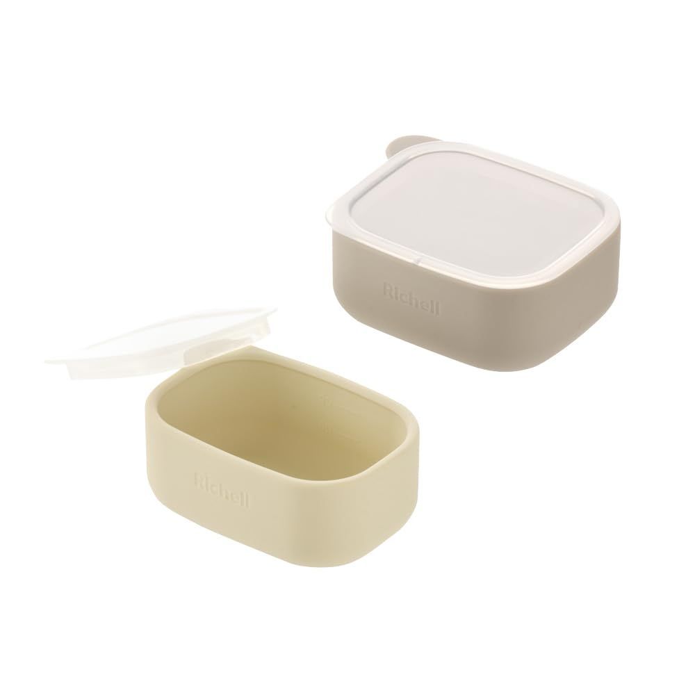 【まもなく終了】消毒可 対応 電子レンジ シンプル 食洗機 四角 離乳食 カップ シリコン おしゃれ セット 5カ月頃 赤ちゃん ベビー 120665 プラチナシリコン ベージュ 離乳食小分けシリコーンカップセット(フタ付) トライ リッチェル(Richell