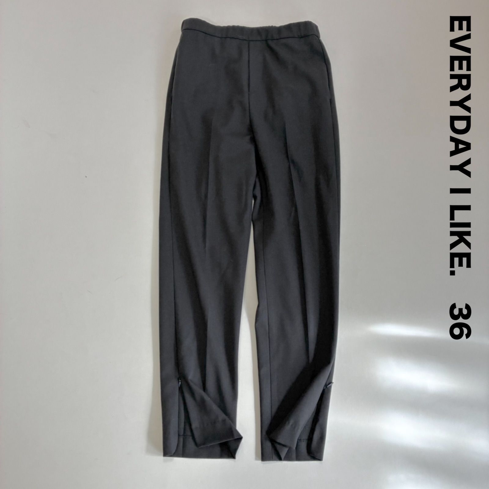 Deuxieme Classe EVERYDAY I LIKE. ☆ZIP パンツ ブラック 36 裾スリット ウエストゴム イージー テーパード