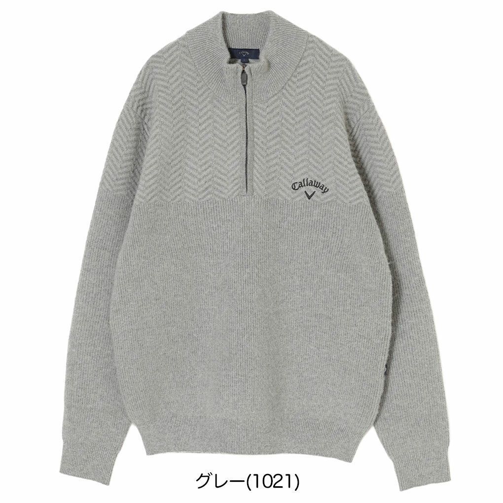 キャロウェイ ヘリンボーンハーフジップニット C25218105 メンズ Callaway ゴルフウェア グレー 葛西店