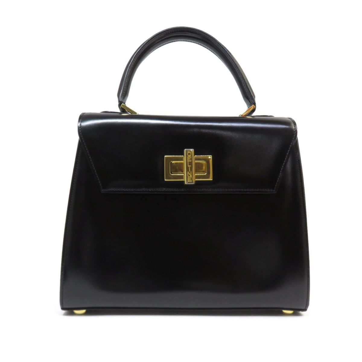 CELINE セリーヌ ヴィンテージ ターンロック ハンドバッグ カーフレザー ブラック