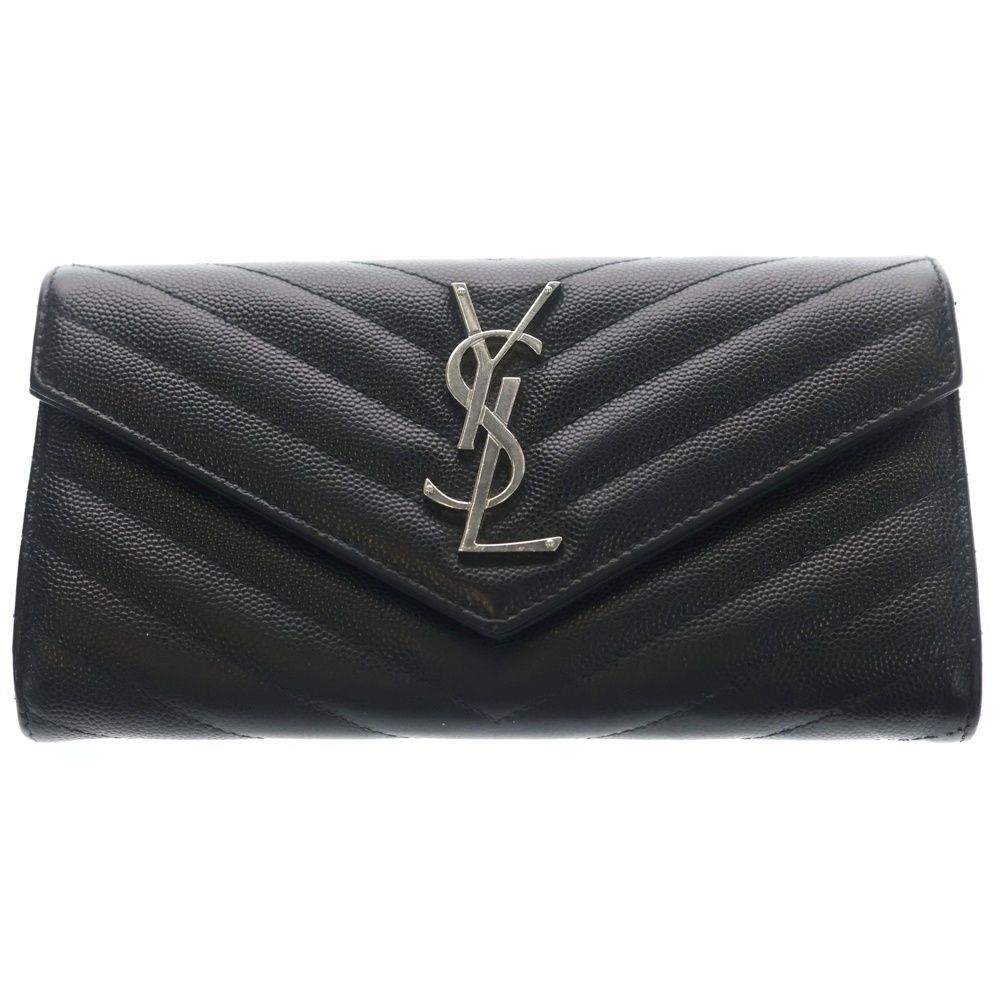 SAINT LAURENT PARIS (サンローランパリ) カサンドラ サンローラン マトラッセ ラージ フラップウォレット 財布 ブラック/シルバー 372264