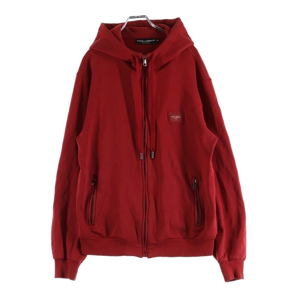 DOLCE & GABBANA (ドルチェアンドガッバーナ) ロゴプレート ジップアップ スウェットパーカー フーディー レッド G9PD2T