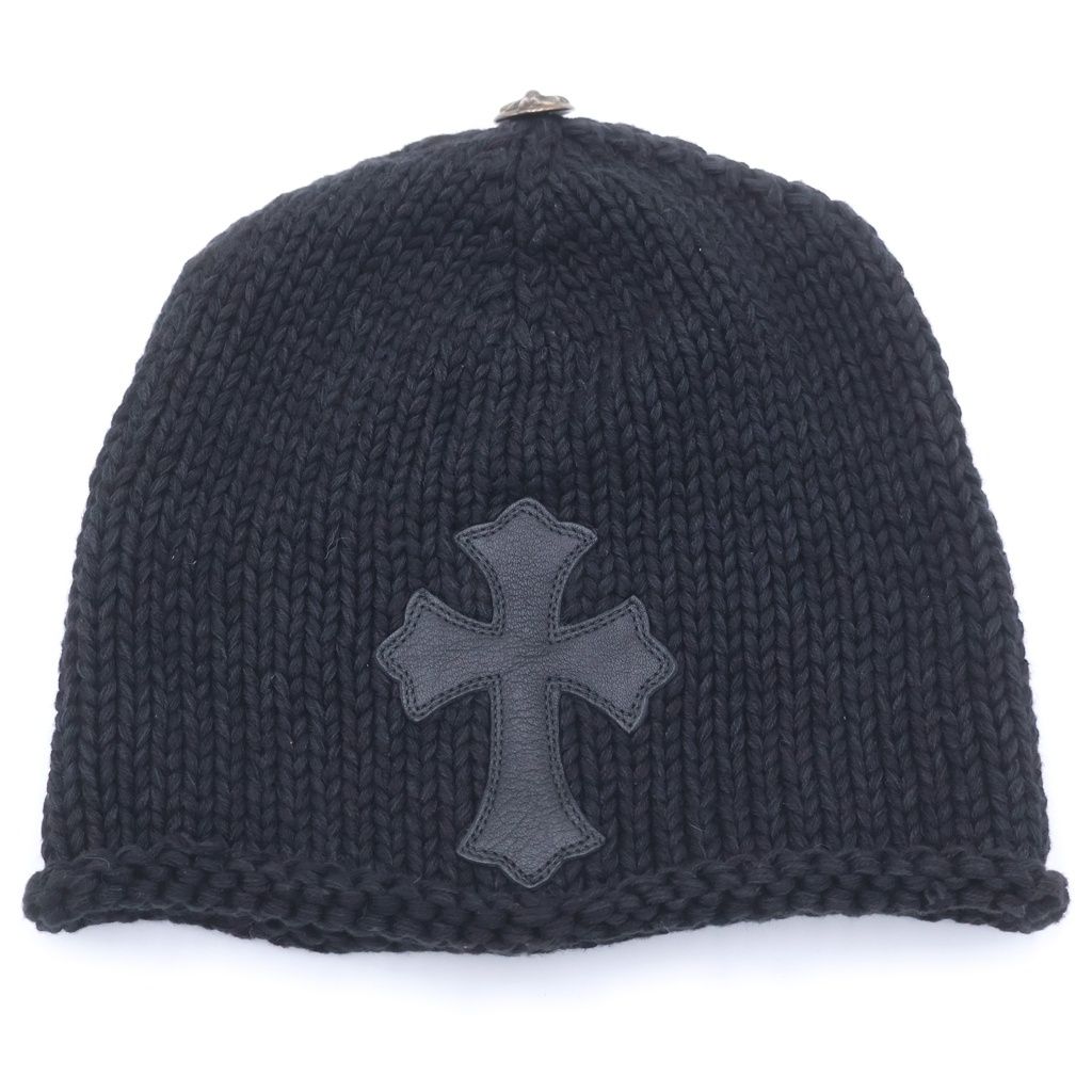 CHROME HEARTS (クロムハーツ) BEANIE CASH CROSS PATCH クロスパッチ付き カシミアビーニー ニット帽 ブラック