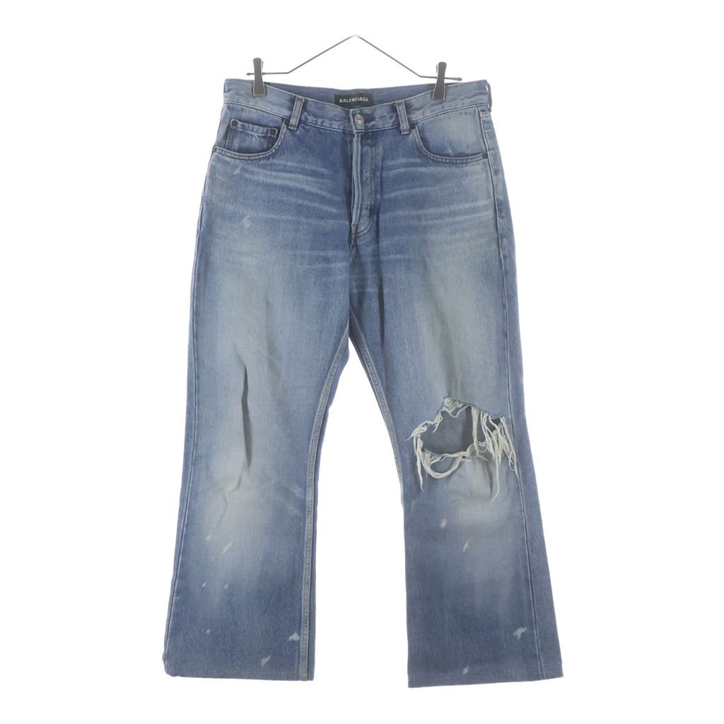 BALENCIAGA (バレンシアガ) 18SS Destroyed Boots Cut Long Denim Pants 536158 デストロイド加工 ブーツカット ロング デニムパンツ ジーンズ インディゴ
