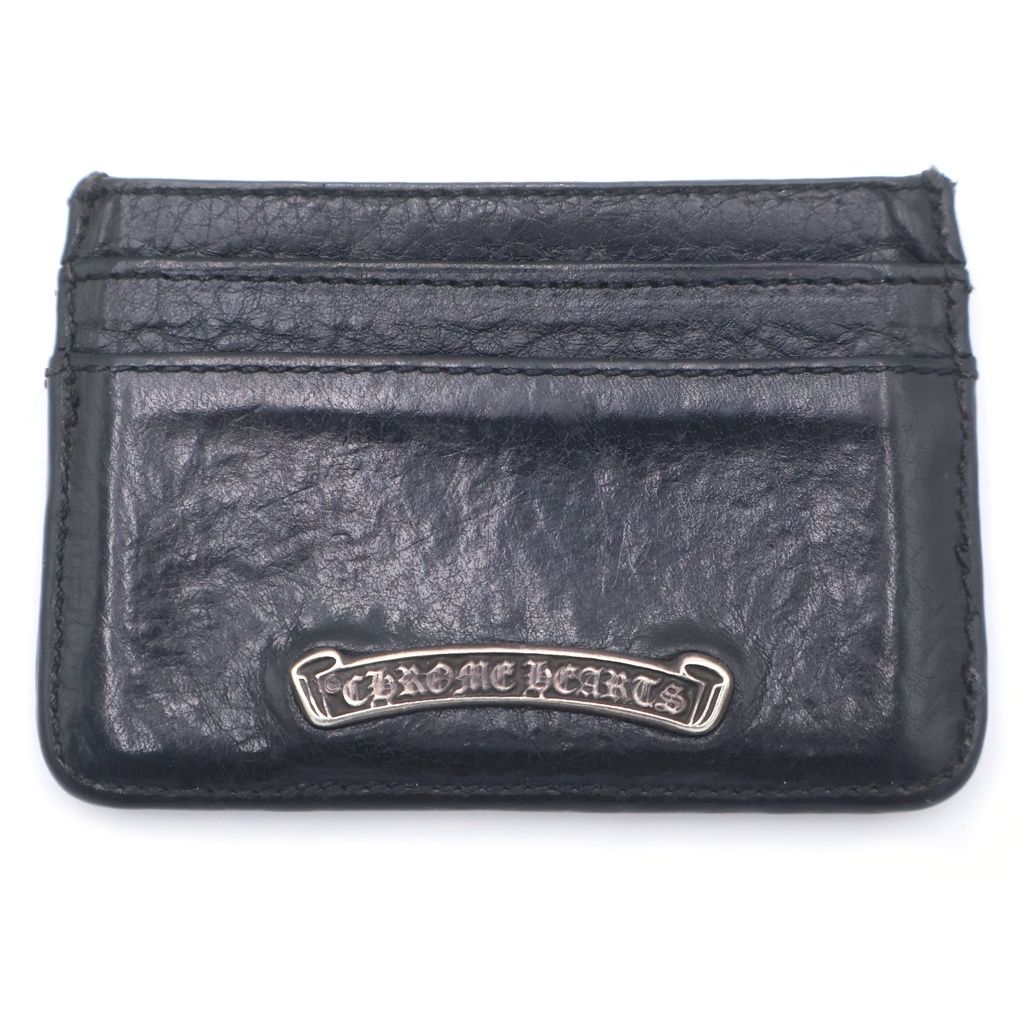 CHROME HEARTS (クロムハーツ) DOUBLE SIDE ダブルサイド スクロールラベル付レザーカードケース ブラック