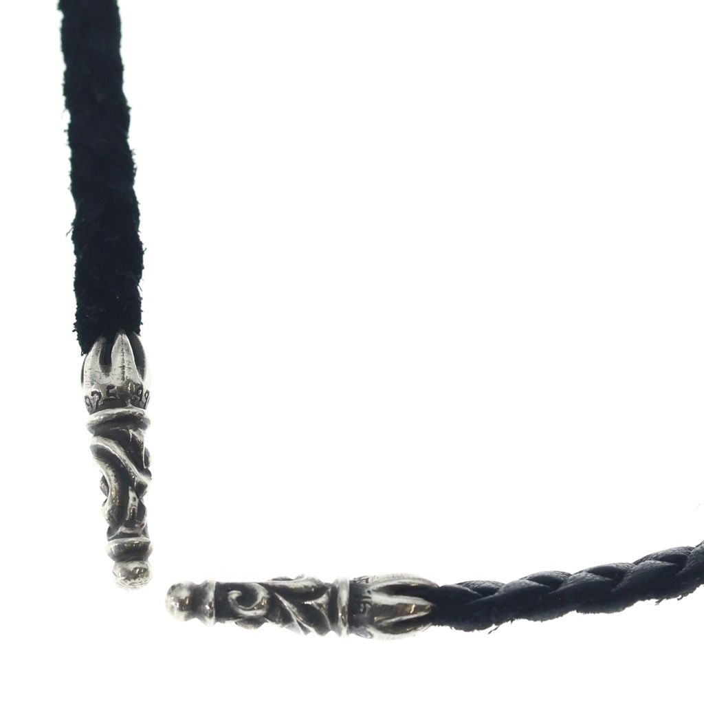 CHROME HEARTS (クロムハーツ) LEATHER BRAID SCROLL ネックレス レザーブレイドネックレス ブラック/シルバー BCA377