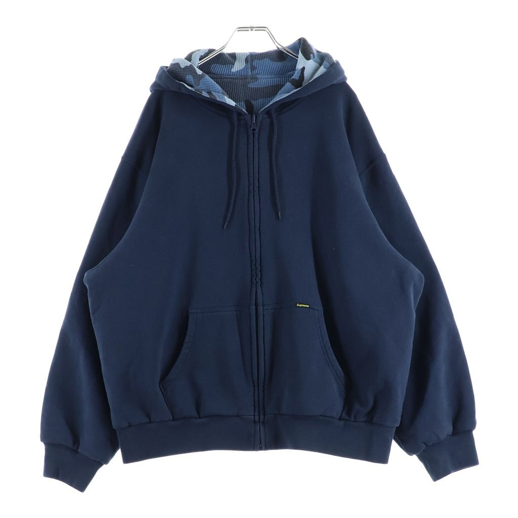 SUPREME (シュプリーム) 25AW Reversible Work Zip Up Hooded Sweatshirt リバーシブル ワーク 裏地カモ柄サーマル ジップアップパーカー フーディー ネイビー