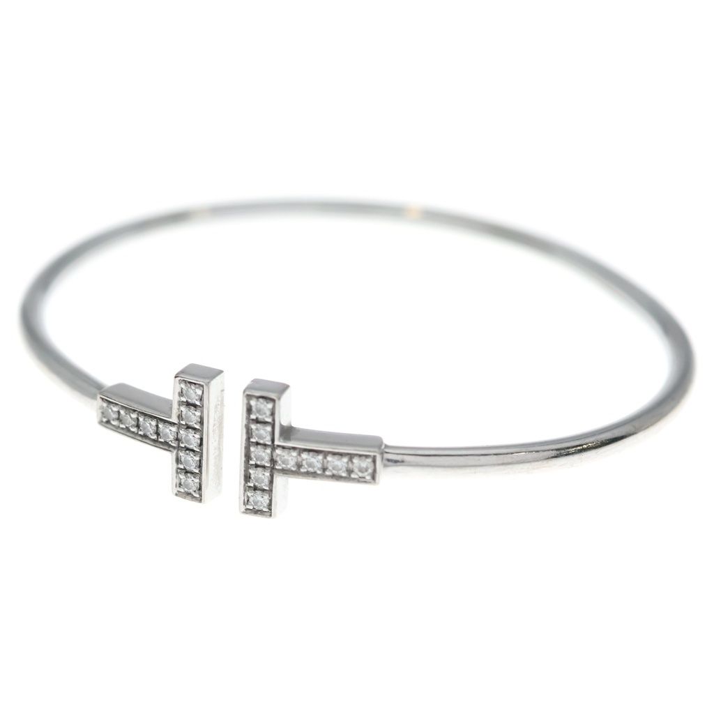 TIFFANY & Co. (ティファニー) Tワイヤー ダイヤ ブレスレット バングル シルバー K18WG D0.24ct 8.5g