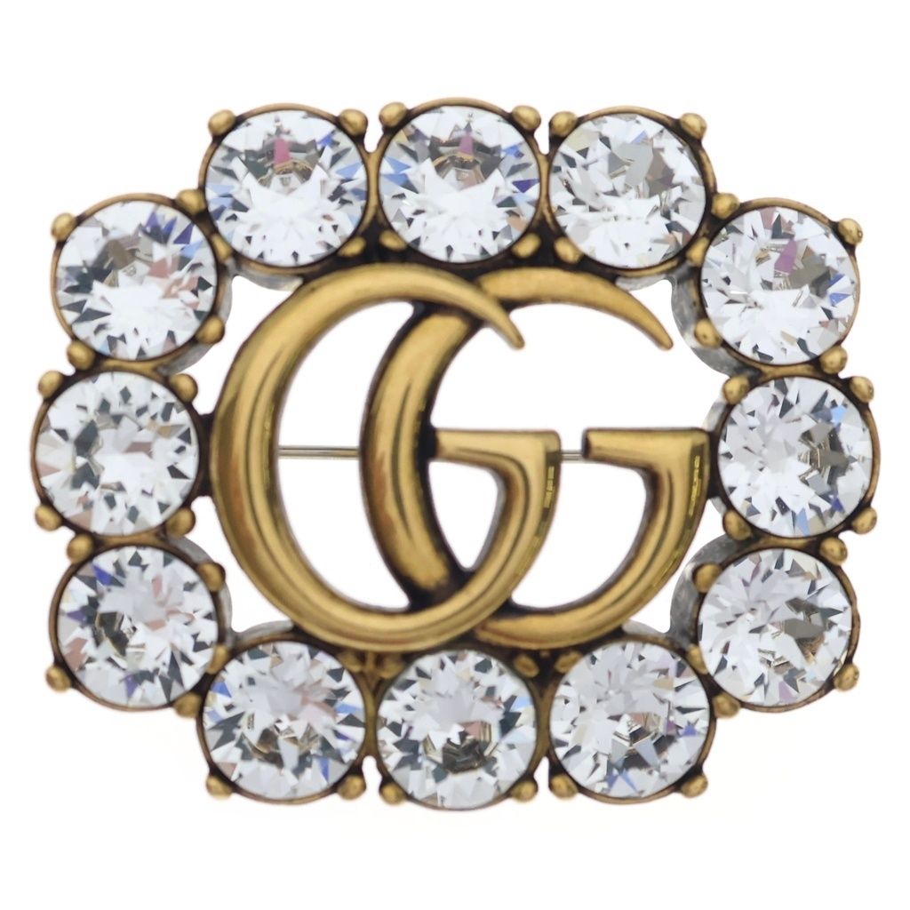 GUCCI (グッチ) GG ラインストーン ピンバッジ ブローチ ゴールド