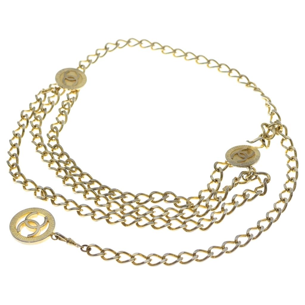 CHANEL (シャネル) 1984 ココマーク 3連チェーンベルト ゴールド