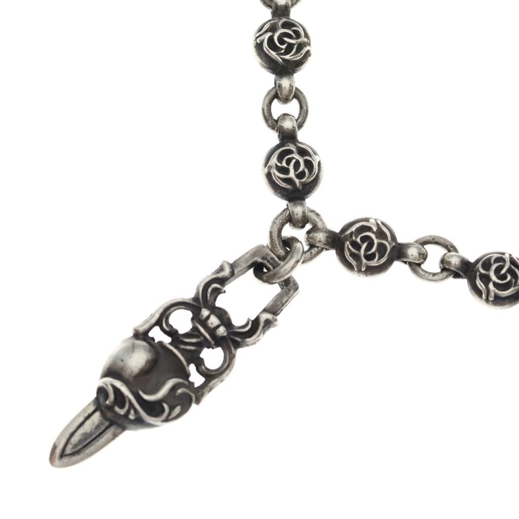 CHROME HEARTS (クロムハーツ) #1 FRLBL CHN HEART DAGGER フローラルボールチェーン ハートダガー ネックレス シルバー
