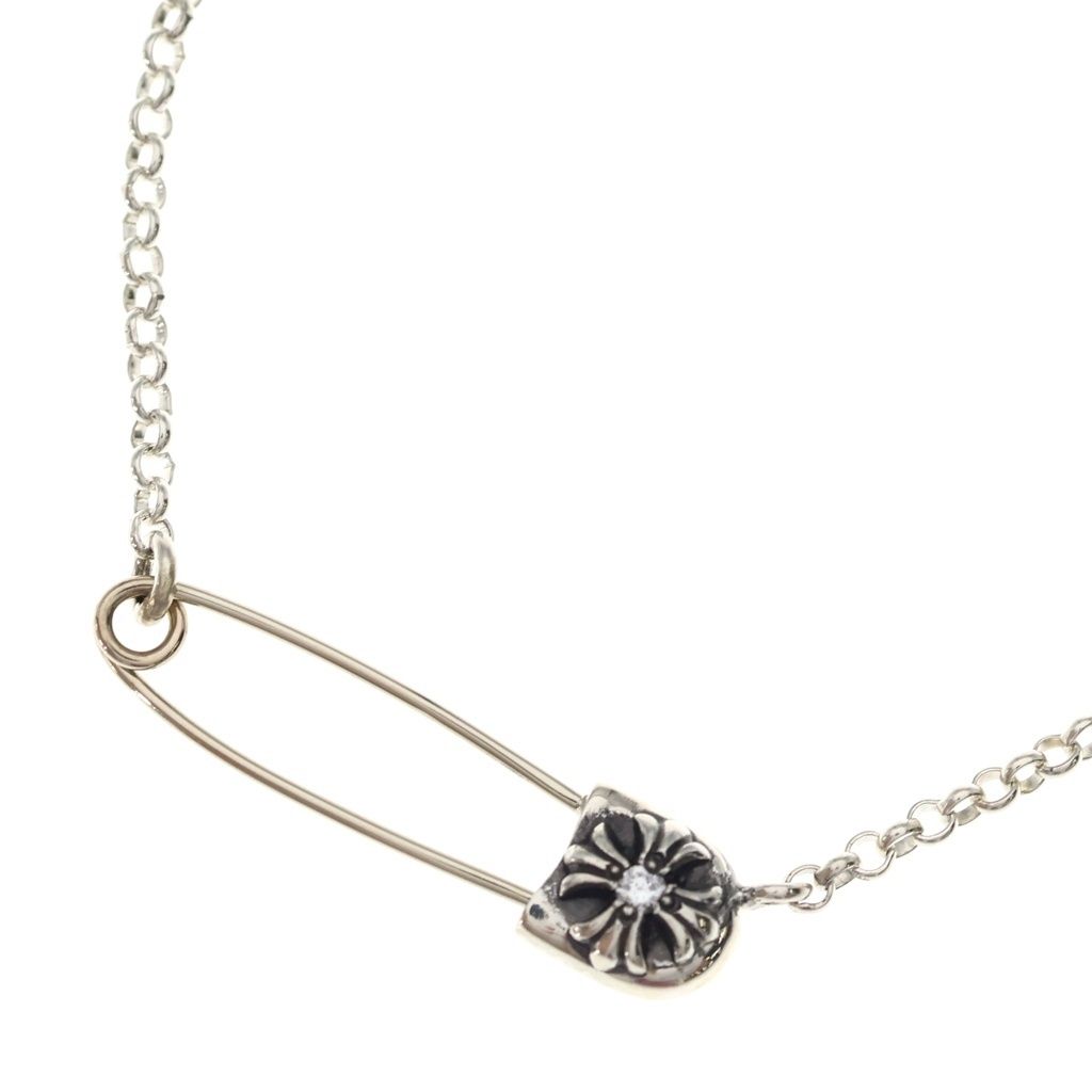 CHROME HEARTS (クロムハーツ) CHAIN SAFETY PIN CH PLS 1DMND 18inch 1ダイヤ セーフティピン ロールチェーンネックレス シルバー 381,150円