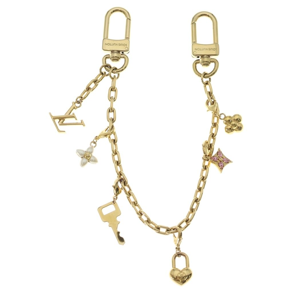 LOUIS VUITTON (ルイヴィトン) バッグチャーム・LV ハート パドロック パール バッグチャーム チェーンキーホルダー ゴールド×ホワイト×ピンク M02943