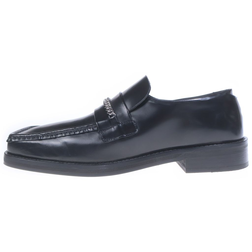 MARTINE ROSE (マーティンローズ) SQUARE TOE LOAFER チェーンデザイン スクエア トゥ レザーローファー シューズ ブラック 1026LP11001