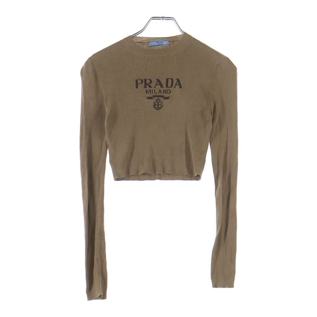 PRADA (プラダ) インターシャニニットトップ キャメル ブラウン シルク 38