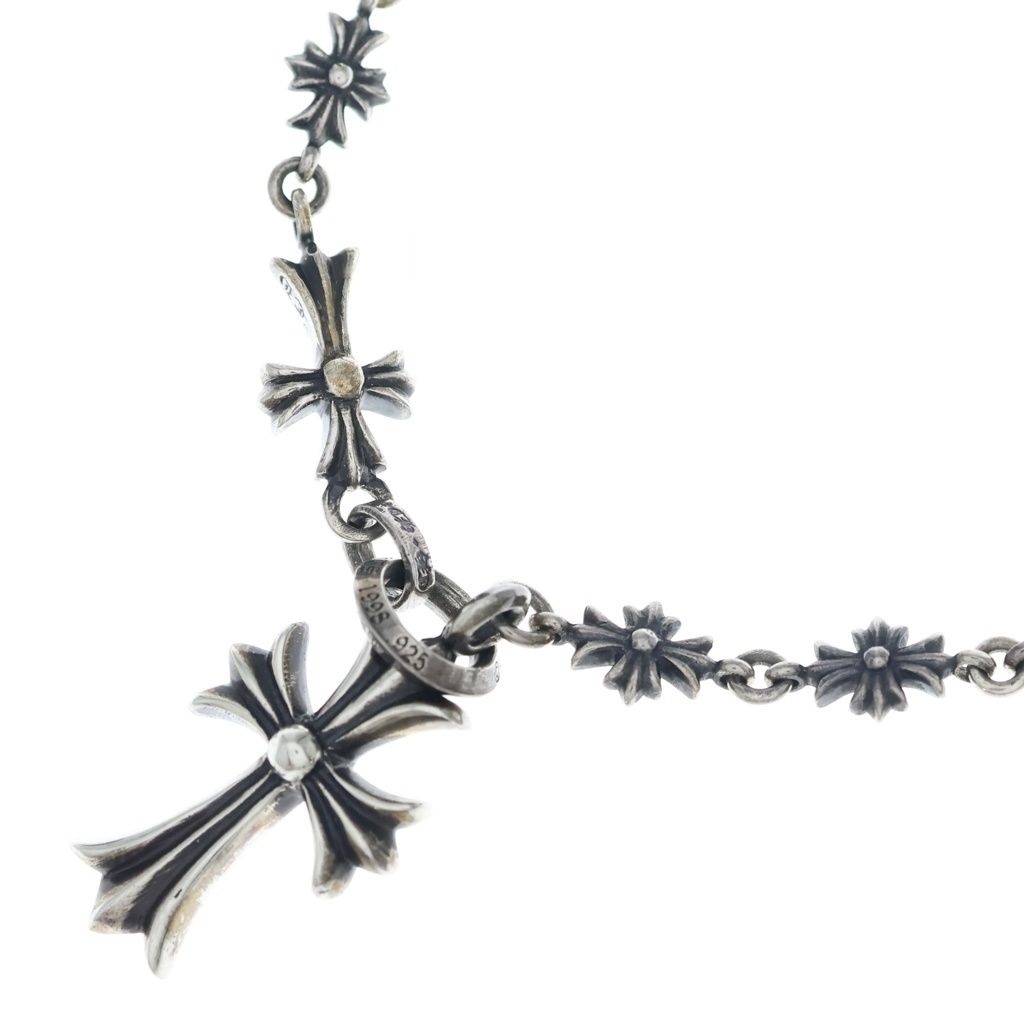 CHROME HEARTS (クロムハーツ) CHKE CHN TNYE W CH CRS タイニーE チョークチェーン ロザリオ ネックレス シルバー BCA226
