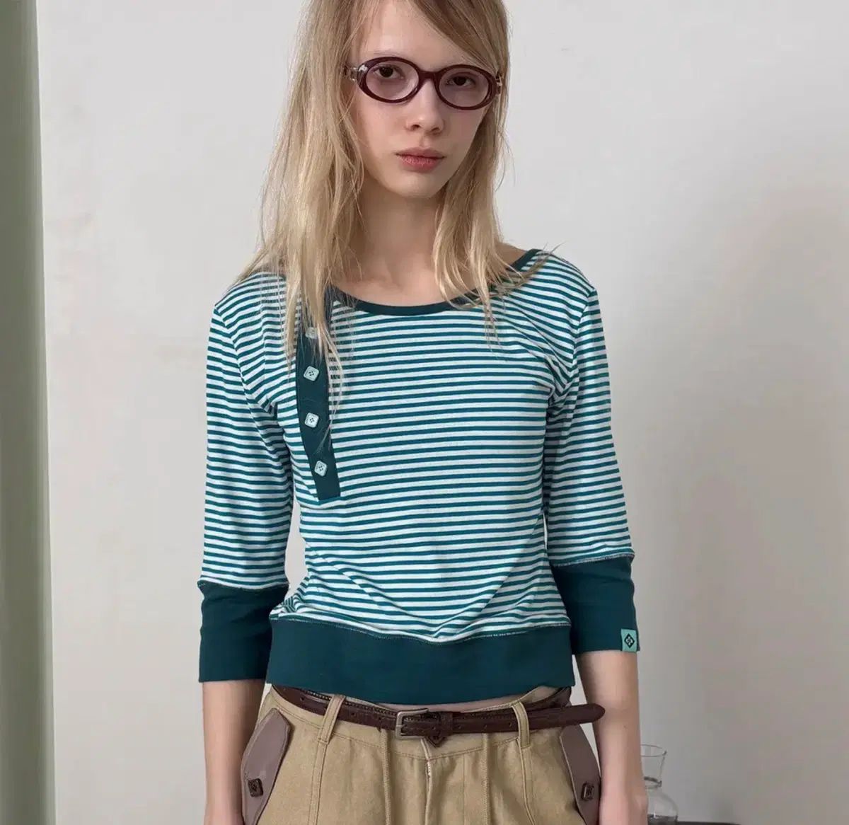 ヘレティック BUTTON STRIPE ASYM HENLEY T-SHIRT