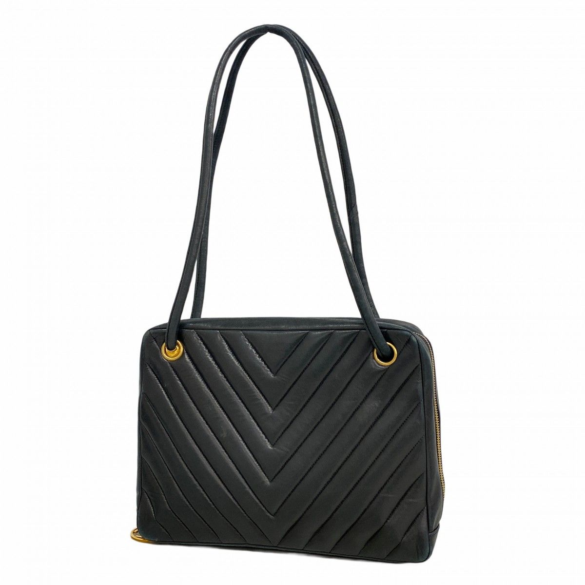 【6ea0340】シャネル ショルダーバッグ Vステッチ ラムスキン ブラック ゴールド金具【中古】レディース