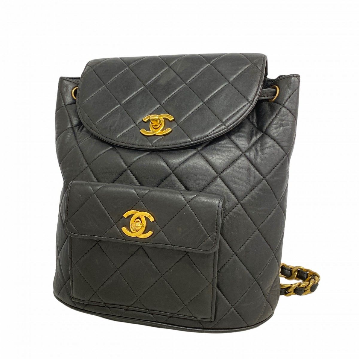 【6ea0439-k】シャネル リュック・デイパック マトラッセ ラムスキン ブラック ゴールド金具【中古】レディース