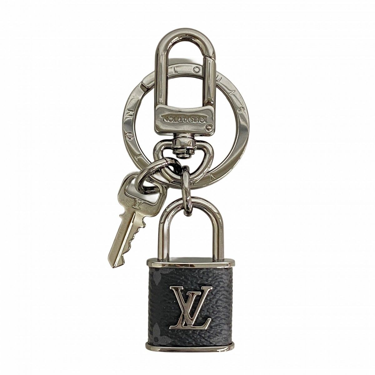 【6ea0476-k】ルイヴィトン キーホルダー・チャーム モノグラム・エクリプス ポルトクレLVロック M00967 ブラック グレー【中古】メンズ