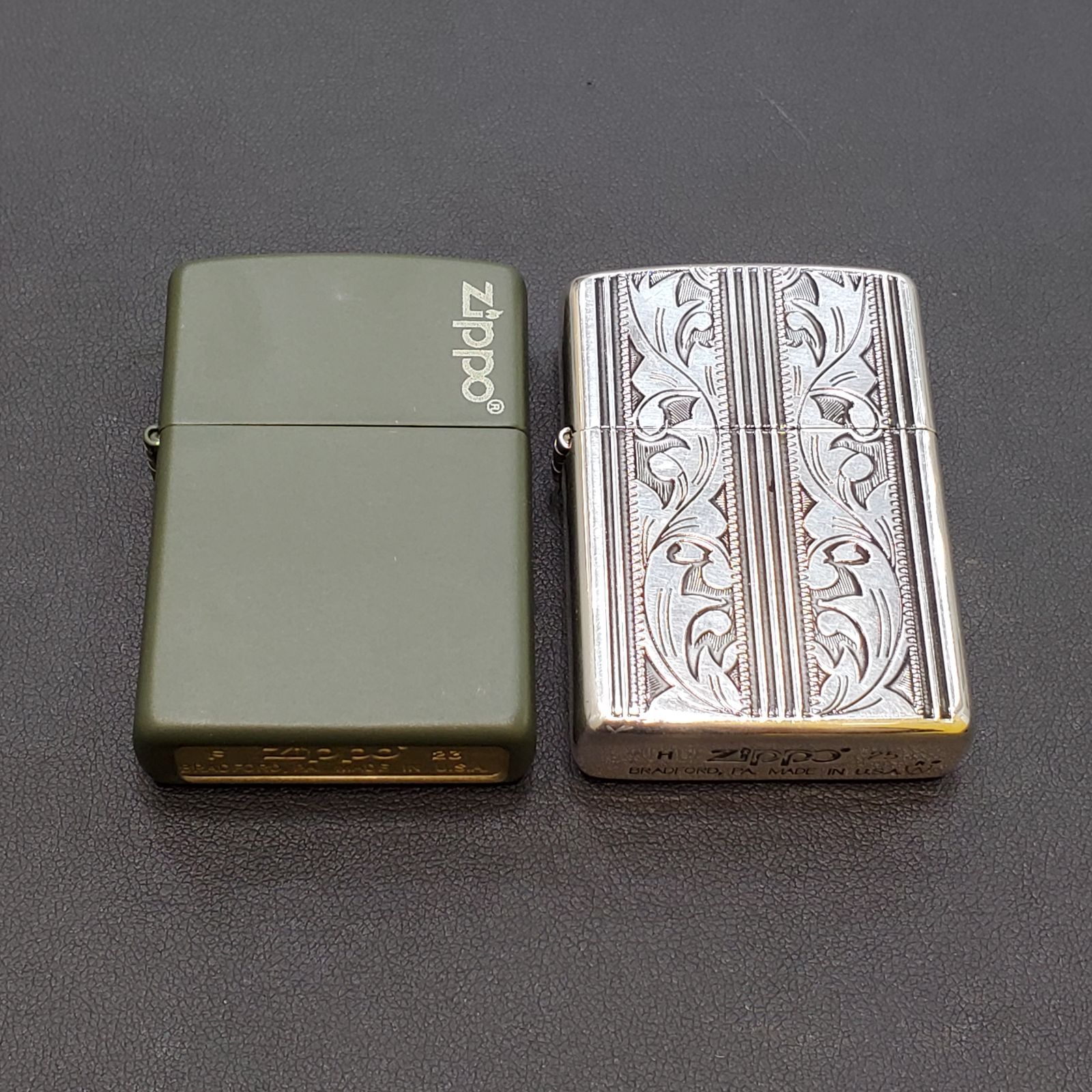 MK276【ER263】Zippo ジッポー マットグリーン カーキ アラベスク 唐草 ストライプ 2点セット 7,500円
