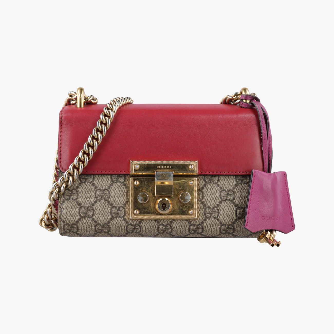 グッチGucciパドロック ベージュ×レッド×ピンク PVCコーティングキャンバス×レザー 409487 H020805543
