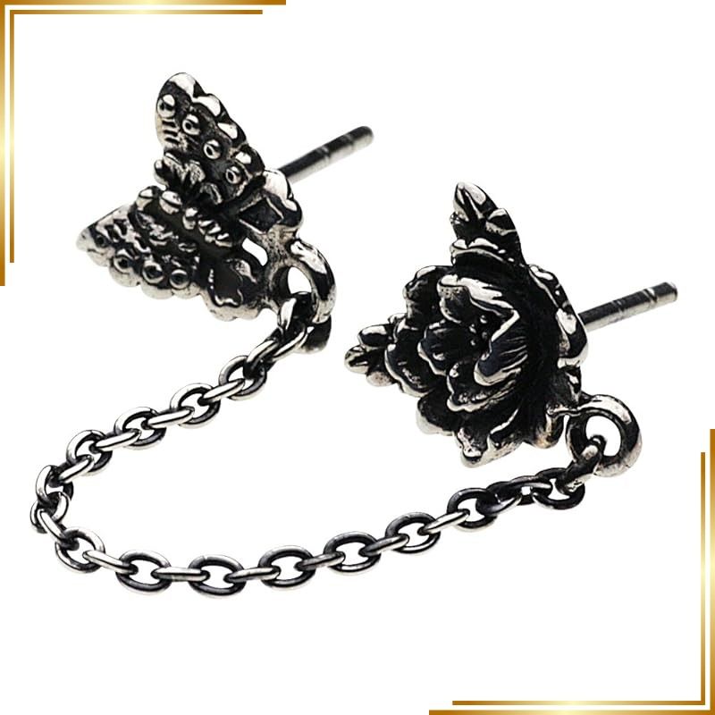 【新品】 [セノーテ]和柄 牡丹に蝶 2ホール ピアス【シルバー925 シルバーアクセサリー】e0449 1