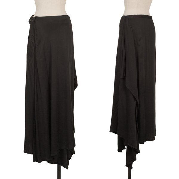 ヨウジヤマモト ノアールYohji Yamamoto NOIR レーヨンサイドドレープデザインラップスカート 黒M位