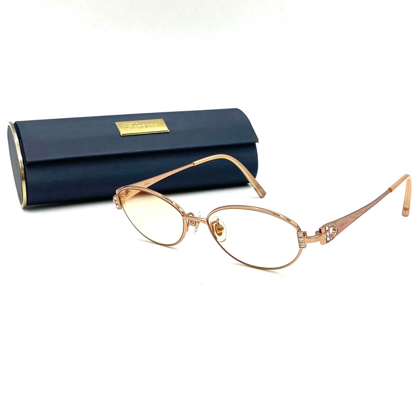 高級　Chopard ショパール　めがね　メガネ　眼鏡　メガネフレーム　ピンク系　オーバル　日本製　チタニウム　52□16