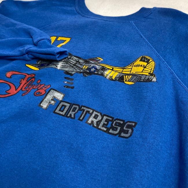 【中古】　PANNILL　スウェット　70s-80s vintage　70年代-80年代　長袖　トレーナー　裏起毛　ラグラン　クルーネック　B17　Flying Fortress　航空機　プリント　USA製　古着　/1591