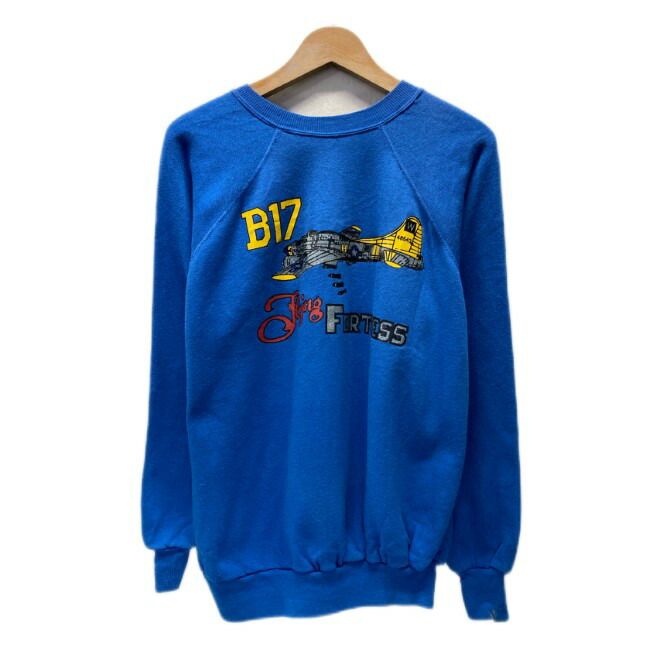 【中古】　PANNILL　スウェット　70s-80s vintage　70年代-80年代　長袖　トレーナー　裏起毛　ラグラン　クルーネック　B17　Flying Fortress　航空機　プリント　USA製　古着　/1591