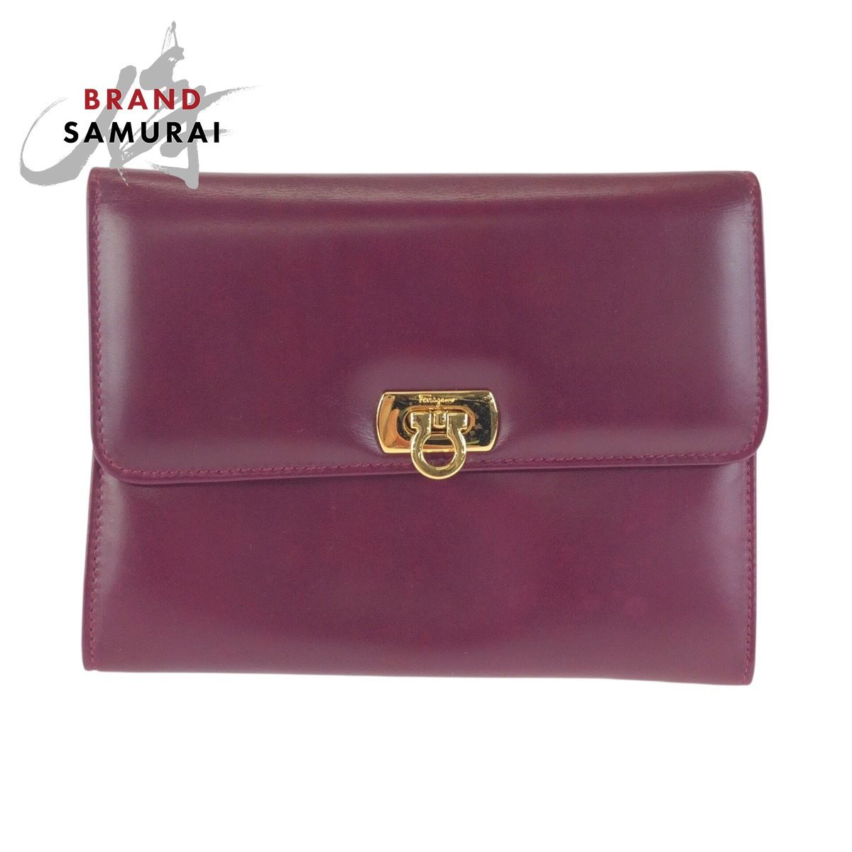 Salvatore Ferragamo サルヴァトーレフェラガモ ガンチーニ パープル ワインレッド レザー ポーチ クラッチバッグ レディース 602261【中古】