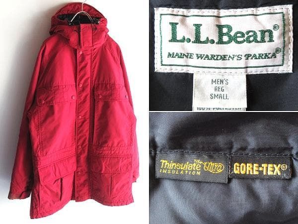 希少 90sビンテージ L.L.BEAN MAINE WARDEN'S PARKA GORE-TEX ゴアテックス シンサレートエコダウン マウンテンパーカー ジャケット S 赤