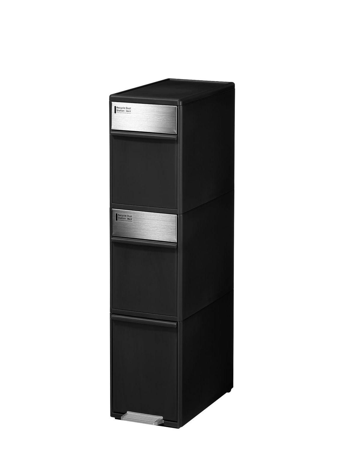 新品 ライクイット (like-it) ペダル式 ゴミ箱 多段 分別スイングステーションワイド 約55L(20Lx2段・15Lx1段) ステンレスパネル ブラック 約幅25.5cm 日本製 BWP-12BS 再生材30%使用