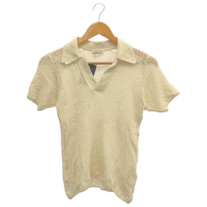 AURALEE (オーラリー) 23SSBRUSHED COTTON WOOL RIB KNIT SKIPPER POLOニットポロシャツ A23SP03HA ナチュラル FREE