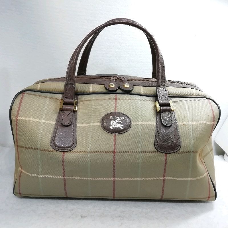 【中古】バーバリーズ ボストンバッグ 玉虫色 キャンバス×レザー