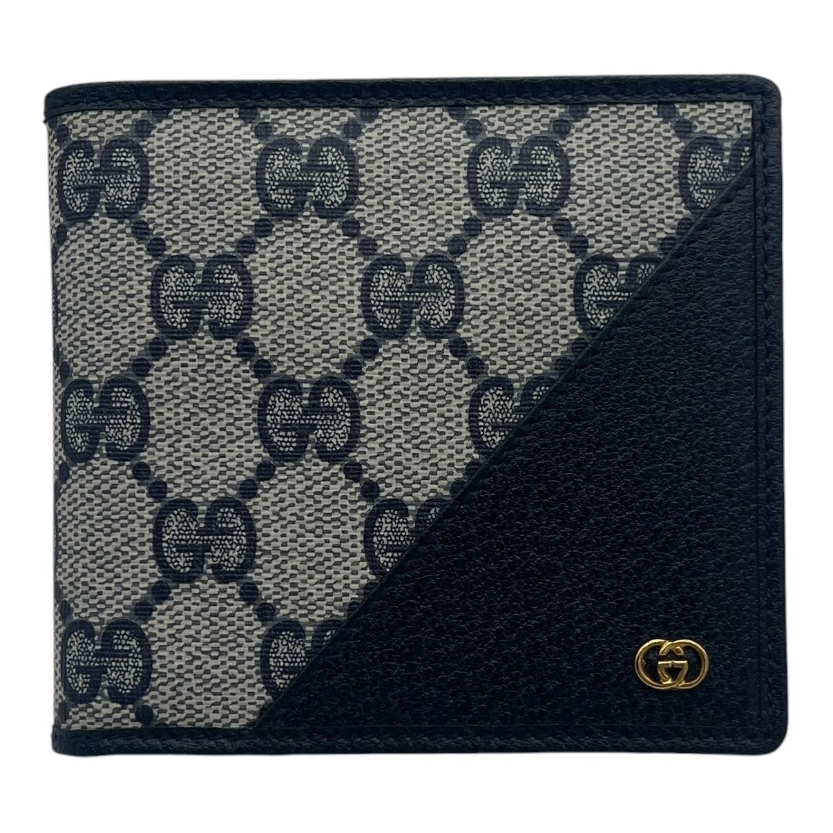 GUCCI グッチ 財布 二つ折り オールド GGスプリーム PVCレザー ブラック グレー ロゴ刻印 イタリア製 メンズ