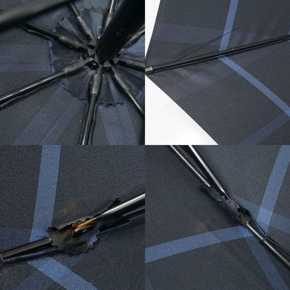 BURBERRY バーバリー 紳士高級傘 USED品 チェック ジャンプ ネイビー